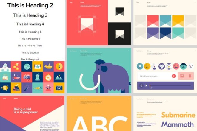 A Collage Of Various Graphic Design Samples Including Headings, Icons, And Illustrations In A Range Of Bright Colors And Geometric Styles.