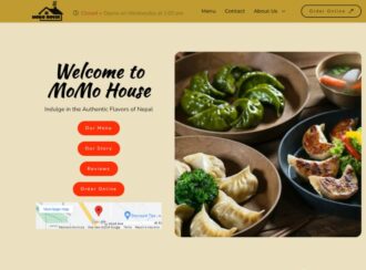 Website Interface Of Zomsa Boston Showcasing Nepalese Cuisine, With Photos Of Dumplings And Clickable Menu Options.